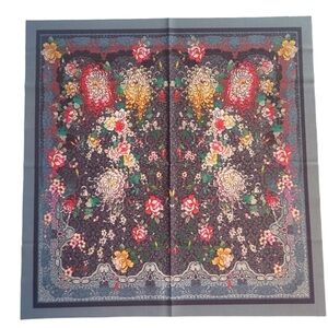 Johnny Was California small pocket square handkerchief scarf boho floral grey